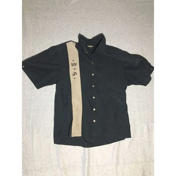 Vintage Other - Mens Straight Down Button Up Shirt Size Large Black Symbols Vintage Streetwear